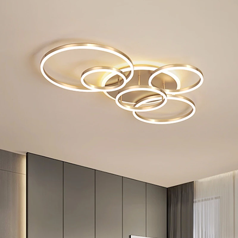 Modern Ceiling Lights For Living Room Circle Gold Brown LED Plafon Decor Bedroom Lamps Fixture With  dimmable Lustre
