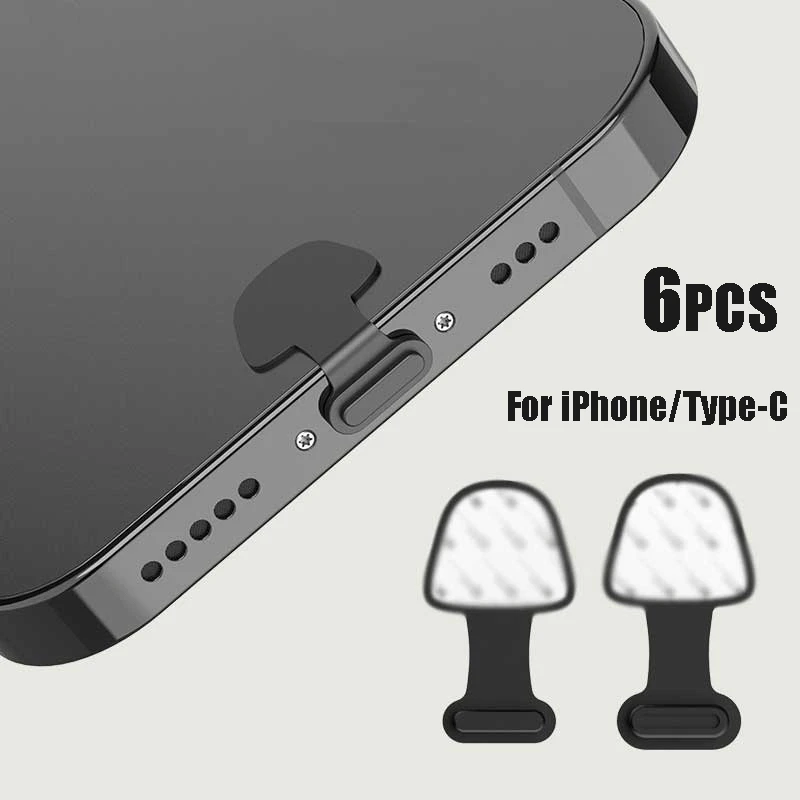 

6pcs Dust Plug Silicone Phone Charging Port for IPhone Type-C Anti-Lost Cap Waterproof and Dustproof Plug Cover