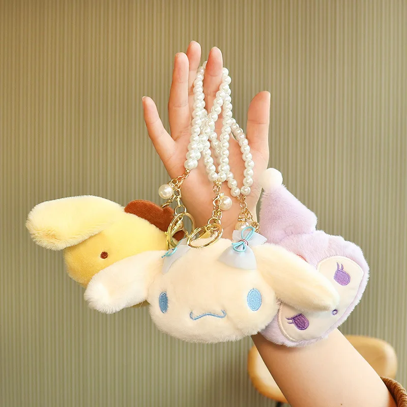 

Kawaii Sanrios Series My Melody Kuromi Cinnamoroll Pom Pom Purin Plush Doll Pendant Keychain Anime Cartoon Charm Couple Gift