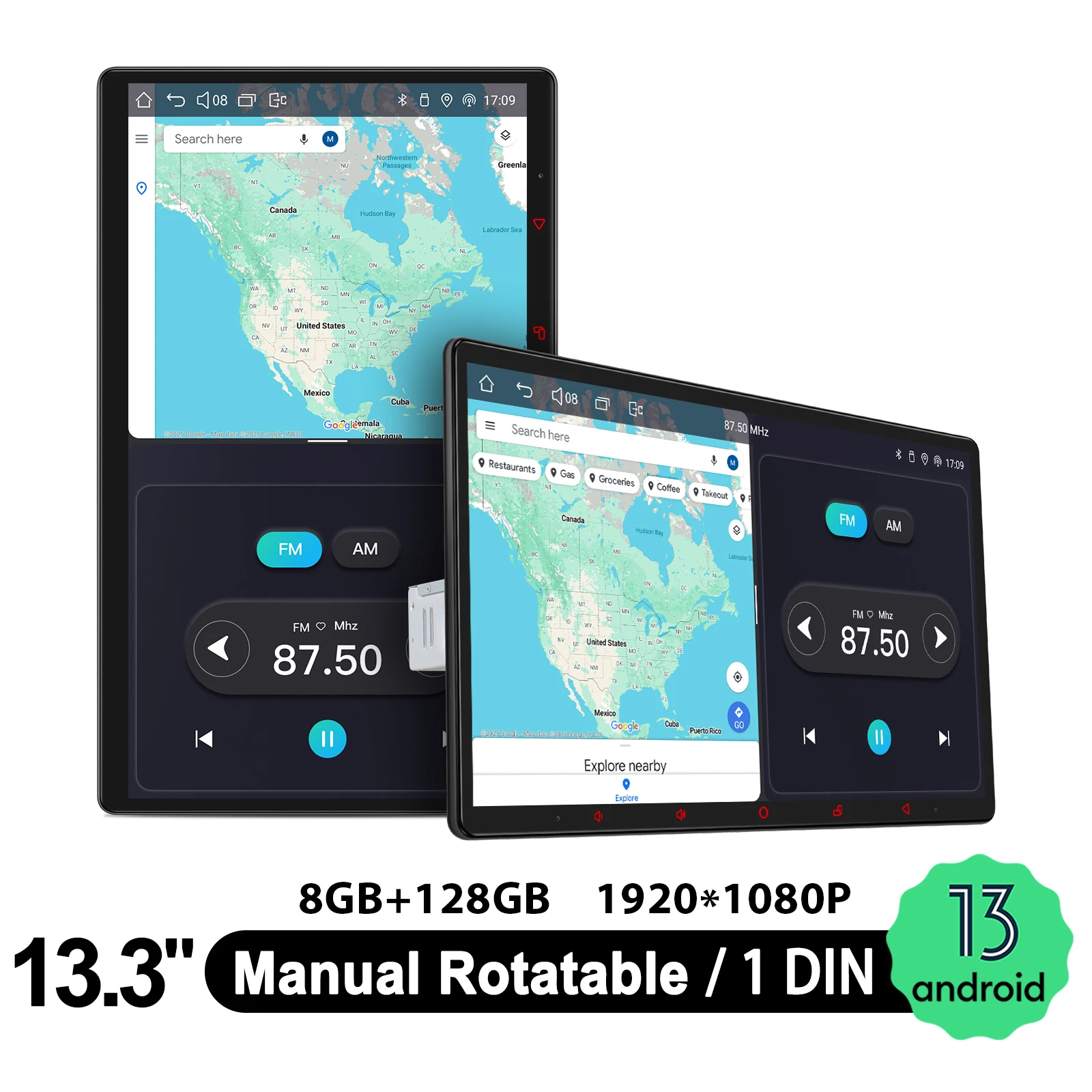 

JOYING 10,1 "11,6" 13,3 "15,1" с ручным поворотным экраном Android 13, автомобильный радиоприемник, стерео мультимедийный видеоплеер, встроенный Carplay