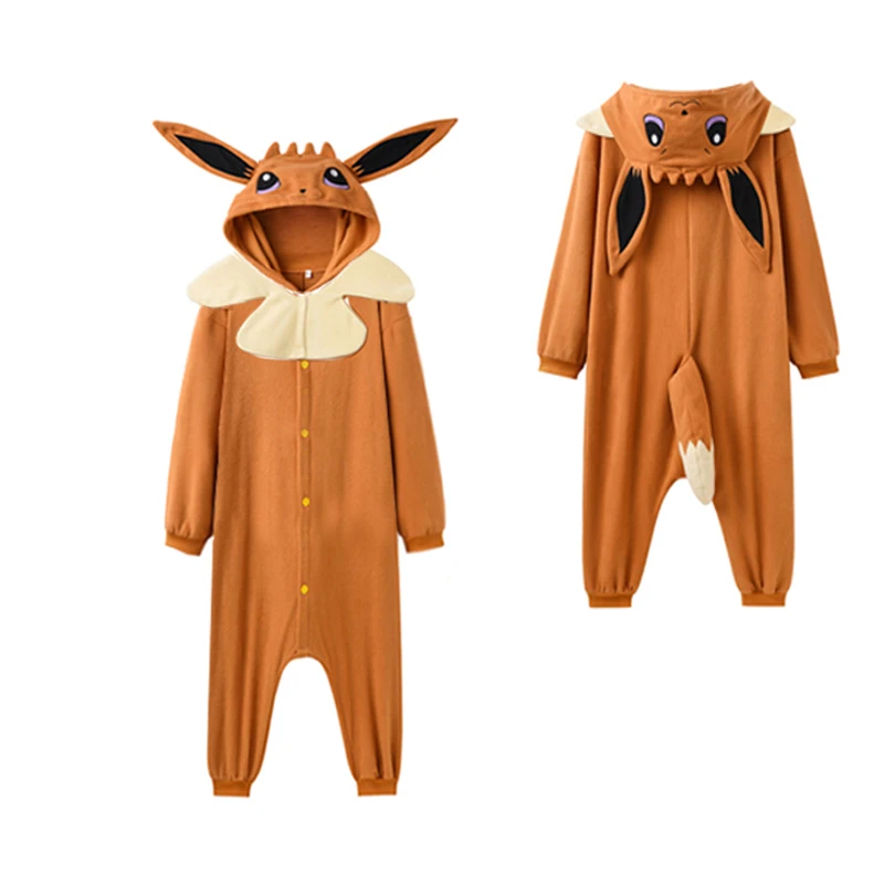 Фото Костюм-комбинезон Eevee для детей, пижама для косплея, рождественский подарок, цельный кигуруми, флисовая пижама на все тело, новогодняя одежда для сна №1