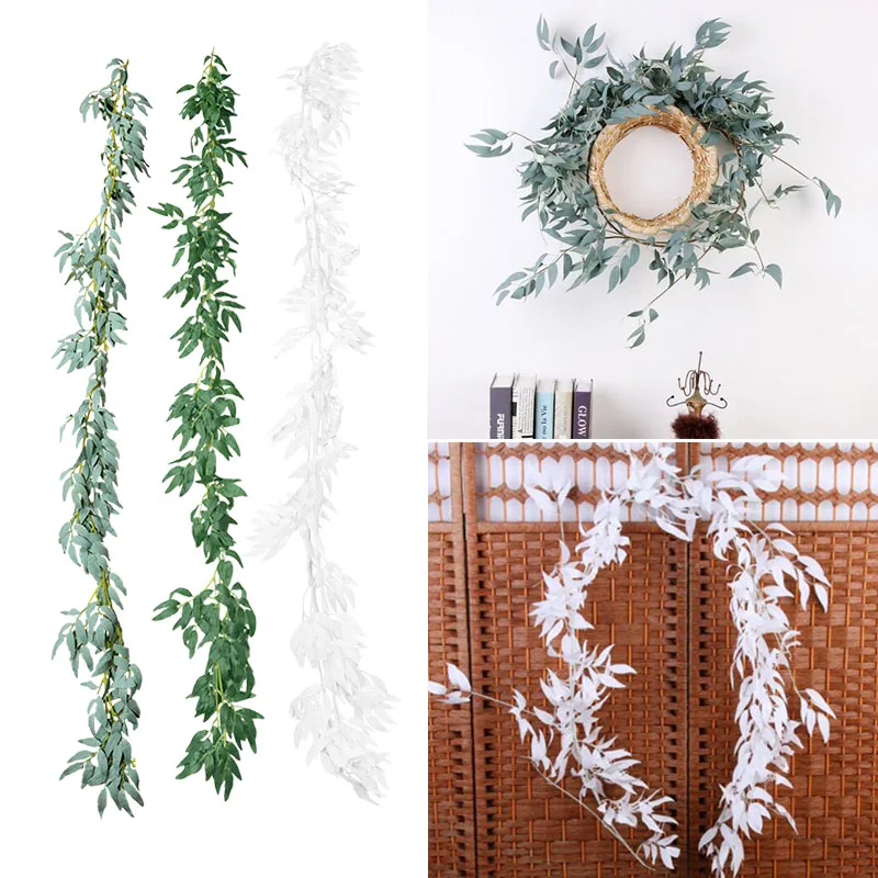 

174cm Artificial Green Leaf Garland Vine Willow Leaves Vine Faux Foliage Wreath Wedding Party Home Decoration Fake Plants Rattan