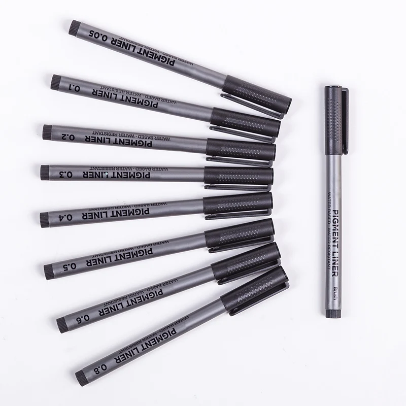 9Pcs/set Pigment Liner Micron Ink Marker Pen 0.05 0.1 0.2 0.3 0.4 0.5 Brush Tip Black Fineliner Sketching Manga Drawing | Канцтовары для