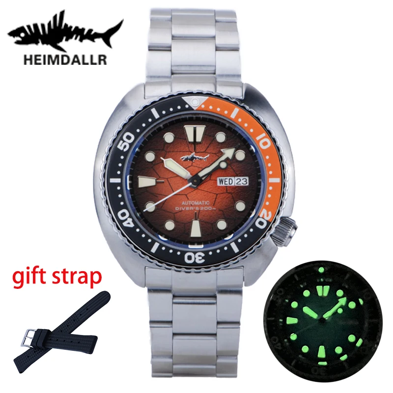 

Heimdallr New Men's Watch 44mm Orange Gradient Dial Sapphire NH36 Automatic Movement Turtle Abalone Mechanical Watch 20Bar Lume