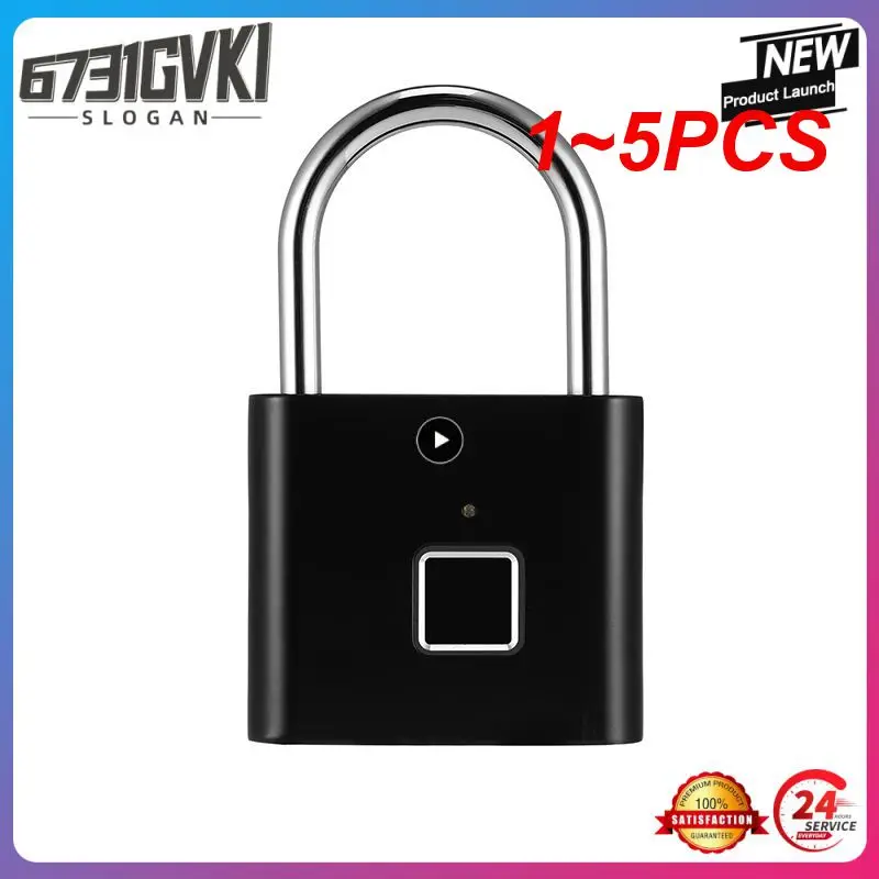 

1~5PCS Black silver Keyless USB Rechargeable Door Lock Fingerprint Smart Padlock Quick Unlock Zinc alloy Metal Self Developing