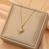 new rotating crystal flower necklaces for women stainless steel choker girl fashion design jewelry accessories anniversary gift