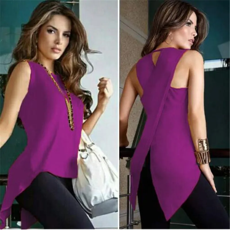 

Summer 2023 Women Tank Tops Black o-Neck Sleeveless Women Top modis Irregular Crossover Back Sexy Party TopCasual Solid Long Top