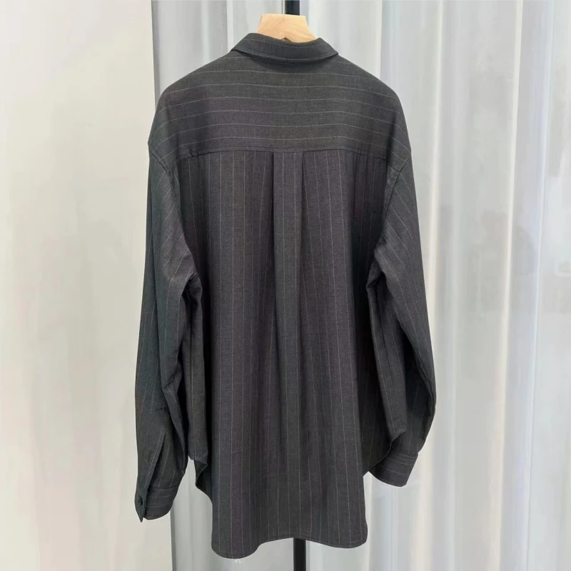 Nordic TT новый нишевый дизайн серая полосатая женская свободная рубашка с острым