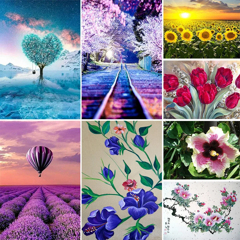 

Flowers Landscape Printed Cross Stitch Embroidery Kit DMC Threads Sewing Hobby Handiwork Needlework Home Decor Needle Promotions