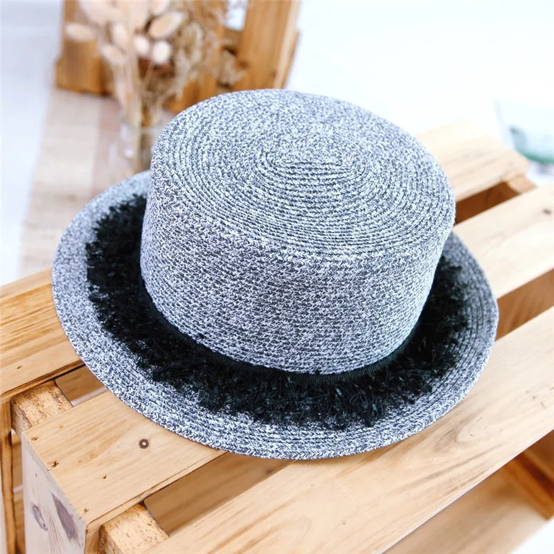 

2022The new spring and summer Novel mixed color flat straw hat tassels lady flat flat along the sunshade hat sunscreen caphigh q