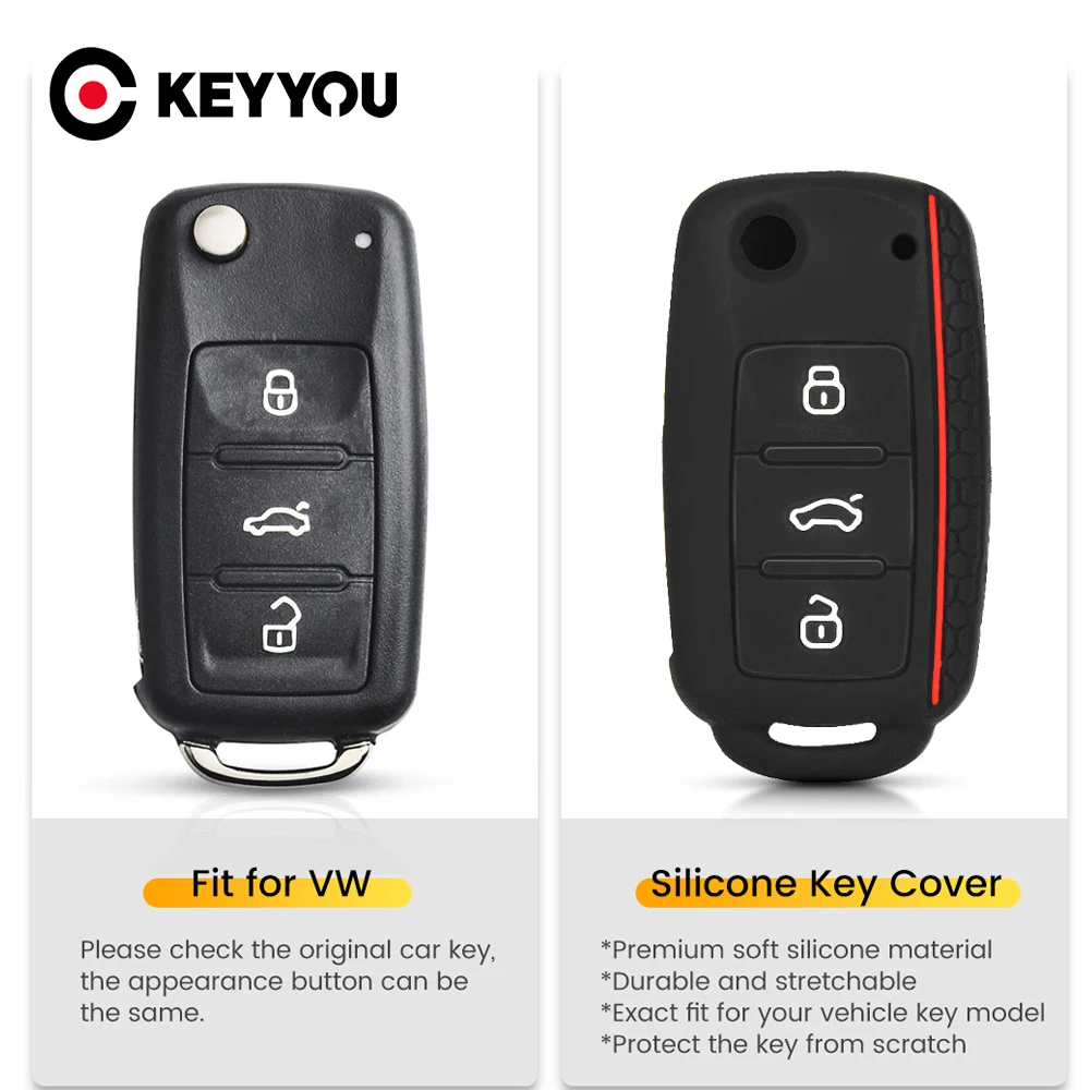 3-кнопочный силиконовый чехол KEYYOU для ключа с дистанционным управлением VW Beetle Jetta