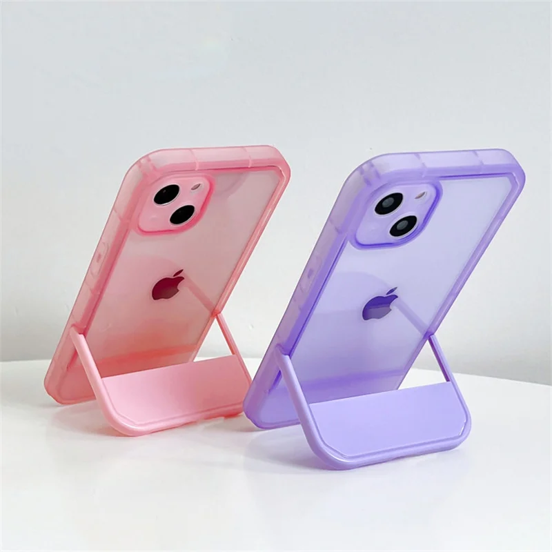 

Ottwn Kickstand Stand Holder Phone Case For iPhone 12 13 11 Pro Max X XR XS Max 7 8 6 Plus SE 20 Candy Soft Clear Silicone Coque