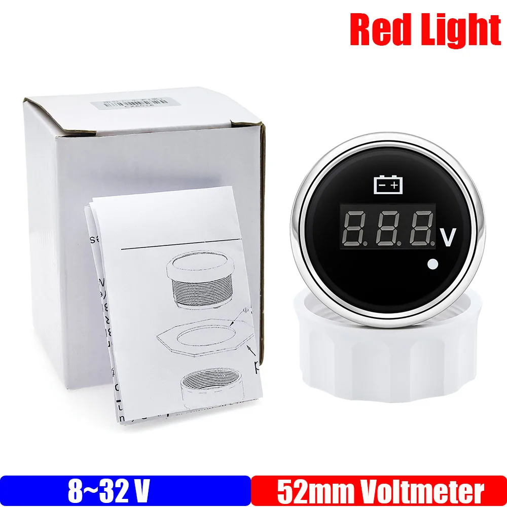 

8-32 В, 28-48 В, 52 мм вольтметр с предупредительным красным светом, цифровой автомобильный датчик напряжения 52 мм, водонепроницаемый, для морской яхты, 12 В, 24 В, 36 В, на заказ