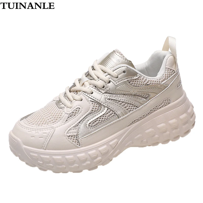 

TUINANLE Women Platform Sneakers Plus Size 35-44 Couple Shoes Casual Quality Chunky Black Sneakers Woman White Vulcanized Shoes