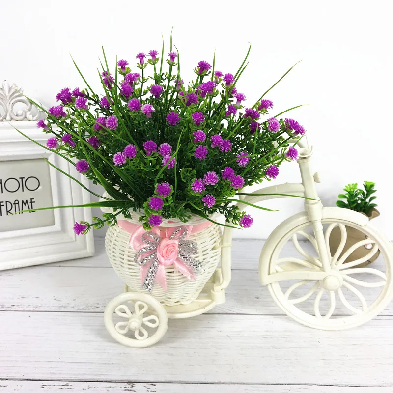 Rattan Big Wheel Three-wheel Imitation White Weaving Crafts Flower Basket Arrangement Car Decoration Ornaments | Дом и сад