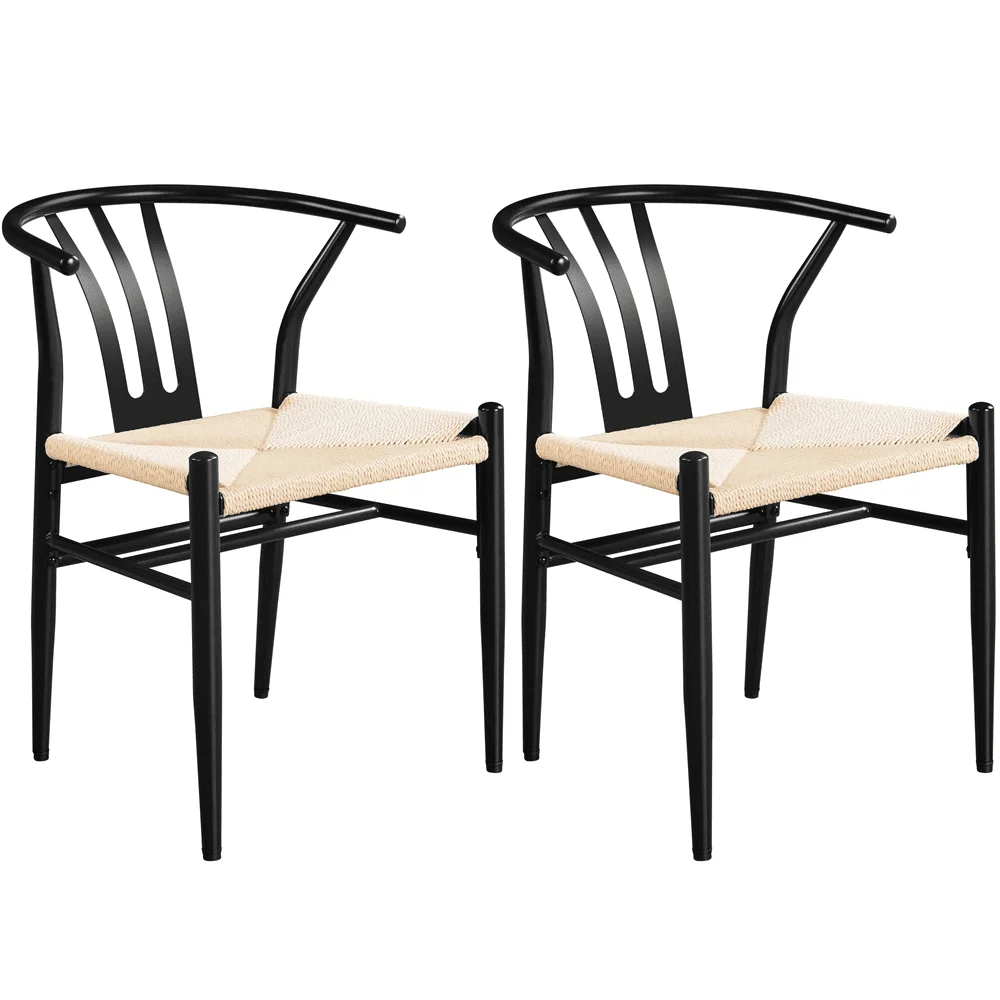 

2PCS Weave Modern Dining Chair with Metal Frame, Black