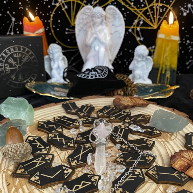 

Набор деревообрабатывающих рун ведьмаков, 24 шт., западные оккультные руны, аксессуары для вещей, инструменты для гадания, лечение, медитация...