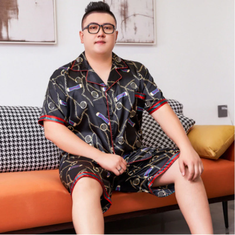 2022 Summer Fat Guy Extra Large Size Men Pajamas Suit Ice Silk Breathable Short-Sleeved Plus Size Pajamas Men's Home Clothes