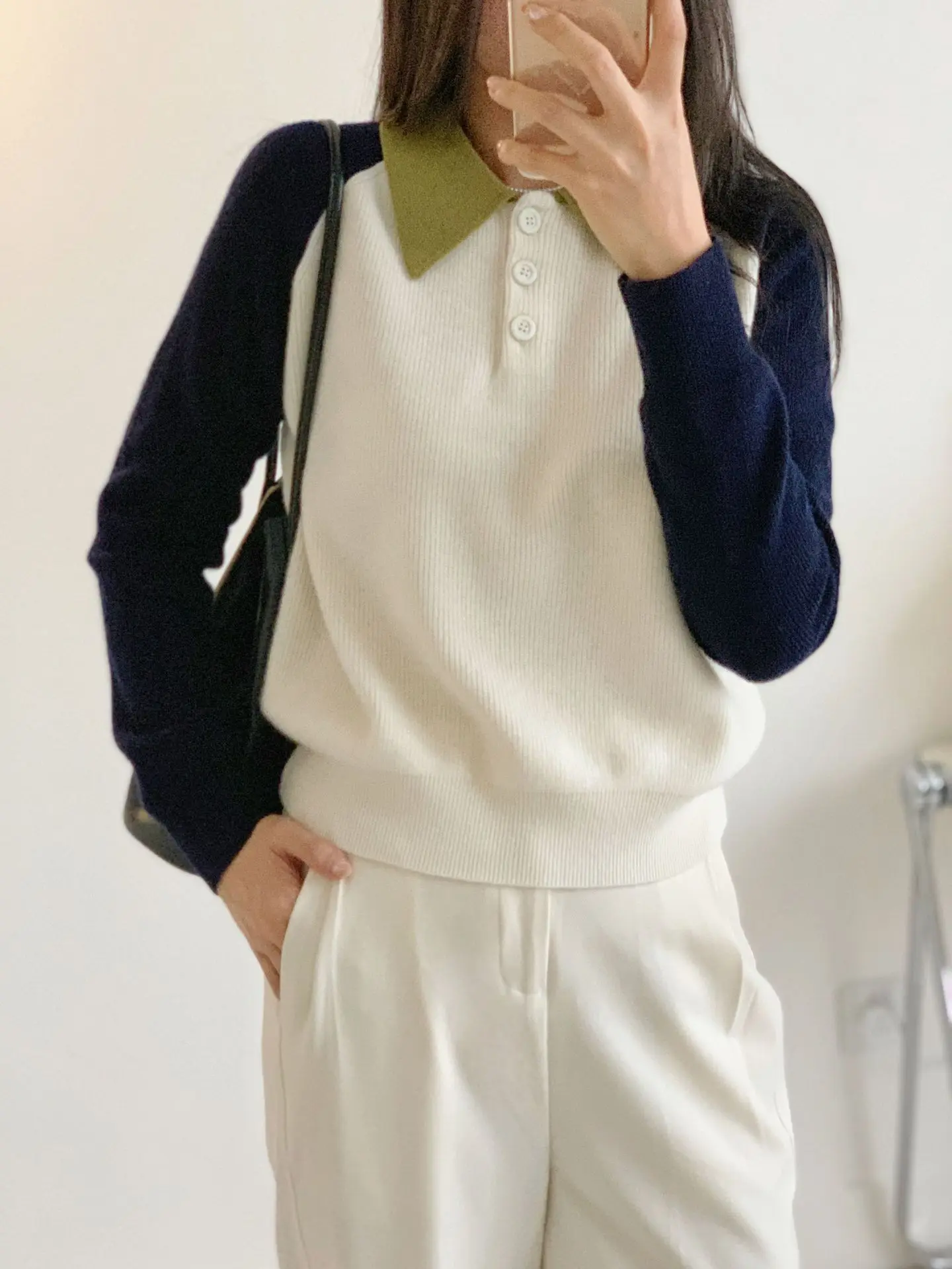 

Женский пуловер с воротником-поло, вязаный свитер из 100% шерсти, в стиле ретро, в студенческом стиле, для осени,