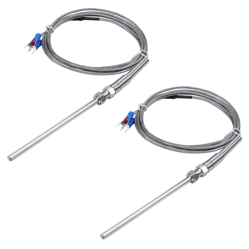 

2X Steel Temperature Probe Pt100 RTD Sensor Cable 2M 98 Mm 3 Wires -50 - 400 Celsius