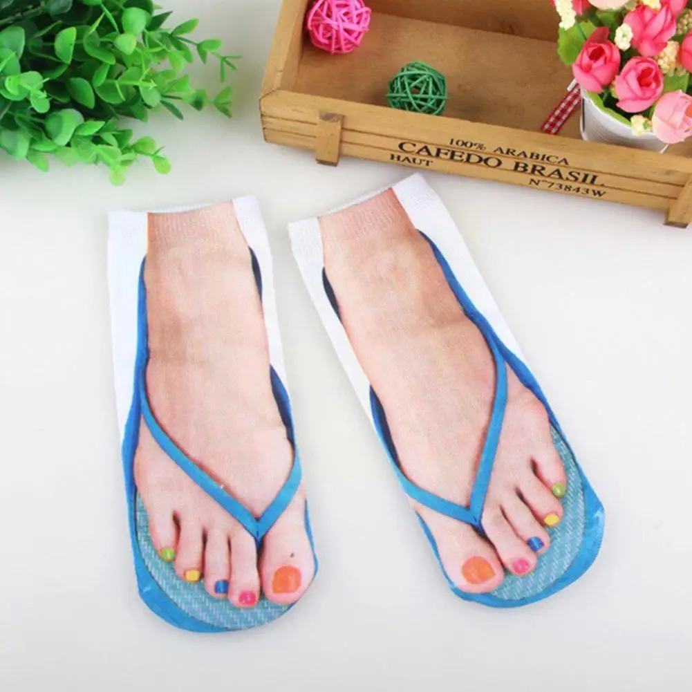 

1 Pair Cute Foot Printed 3D Socks For Women Creative Funny Flip Flops Printed Socks Kawaii Low Ankle Femme Girls Cotton Soc M7G2