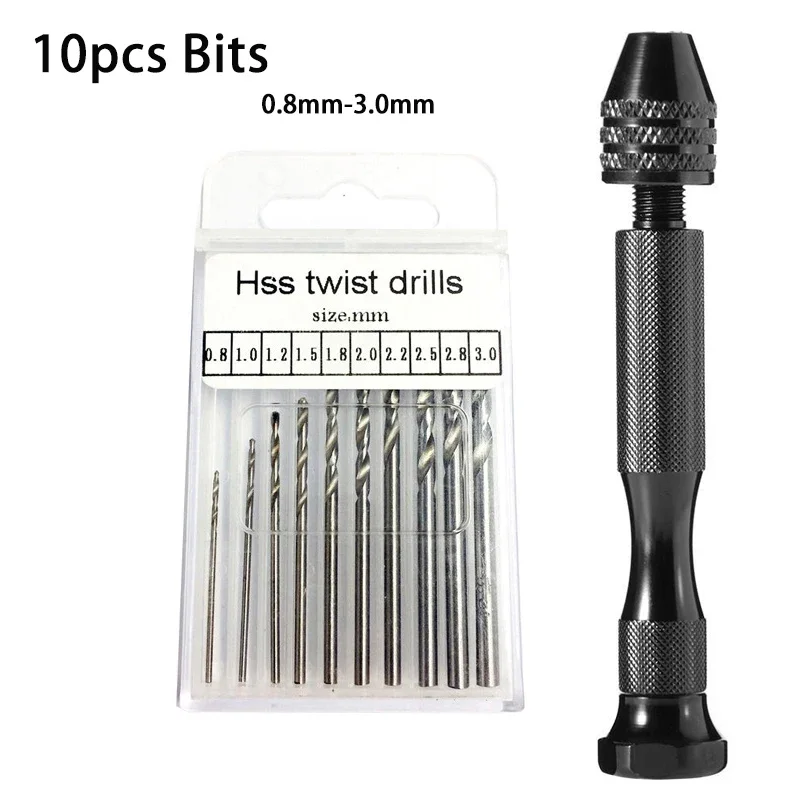 

Twist Drill Bits Mini Micro Aluminum Hand Drill with Keyless Chuck HSS Steel Woodworking Drilling Rotary Tool Hand Drill Manual