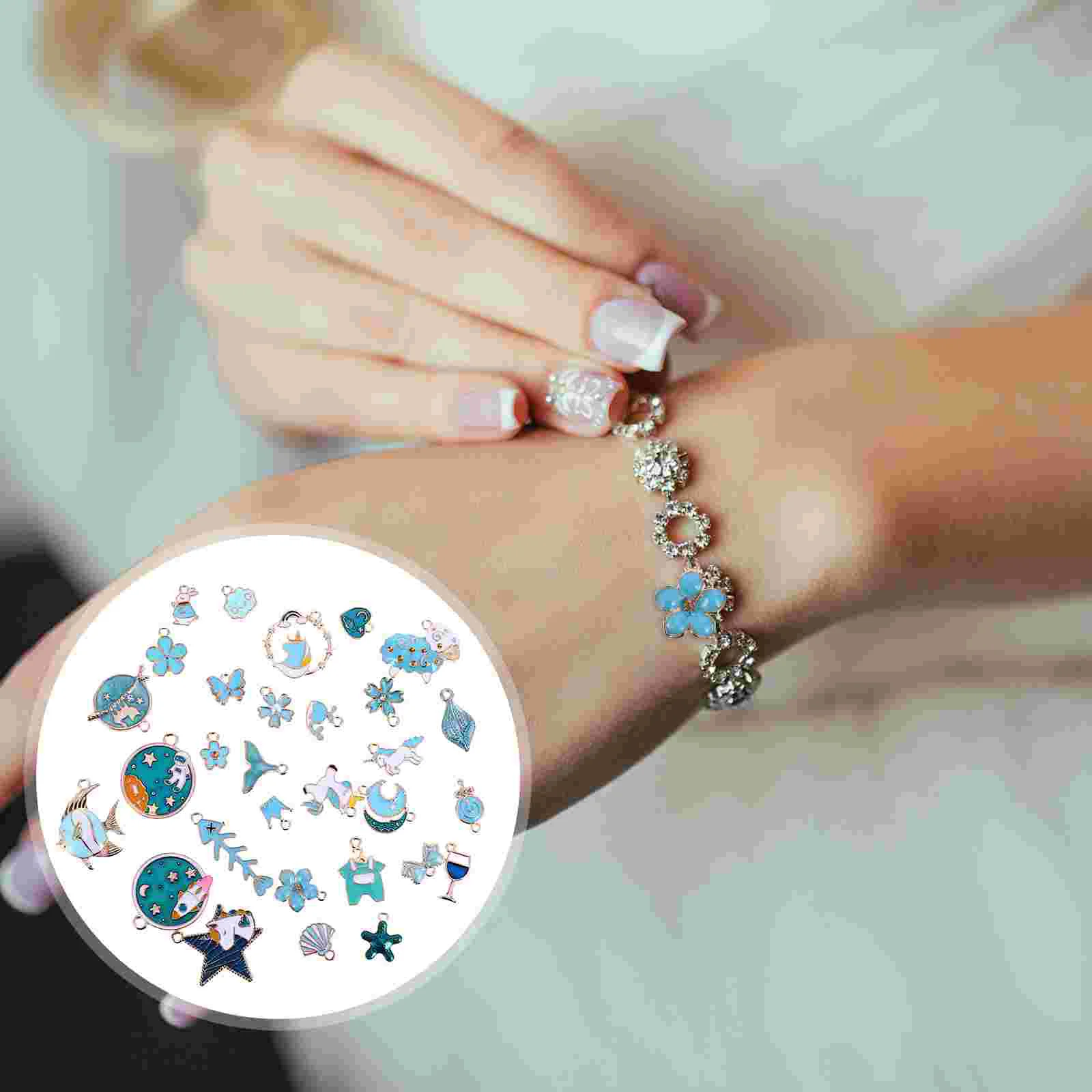 

1 комплект, 31 Подвеска из сплава, необычное искусственное (Небесно-голубое)