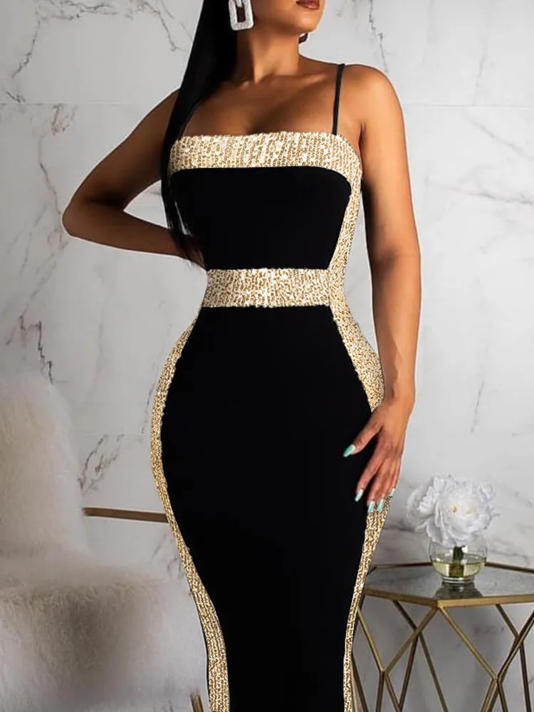 

2022 New Two Color Evening Dress Women's Banquet Temperament Celebrity's Annual Meeting Host's Charm Queen Sequin Dress Dress