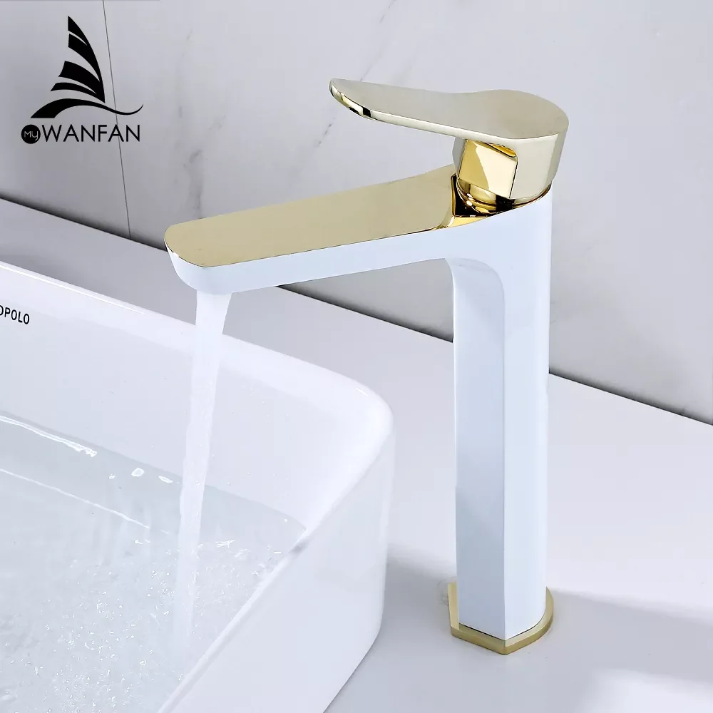 

Basin Faucets Black Gold Finish Basin Mixer Tap Bathroom Hot and Cold Brass Toilet Sink White Water Tap Crane DG20-0744
