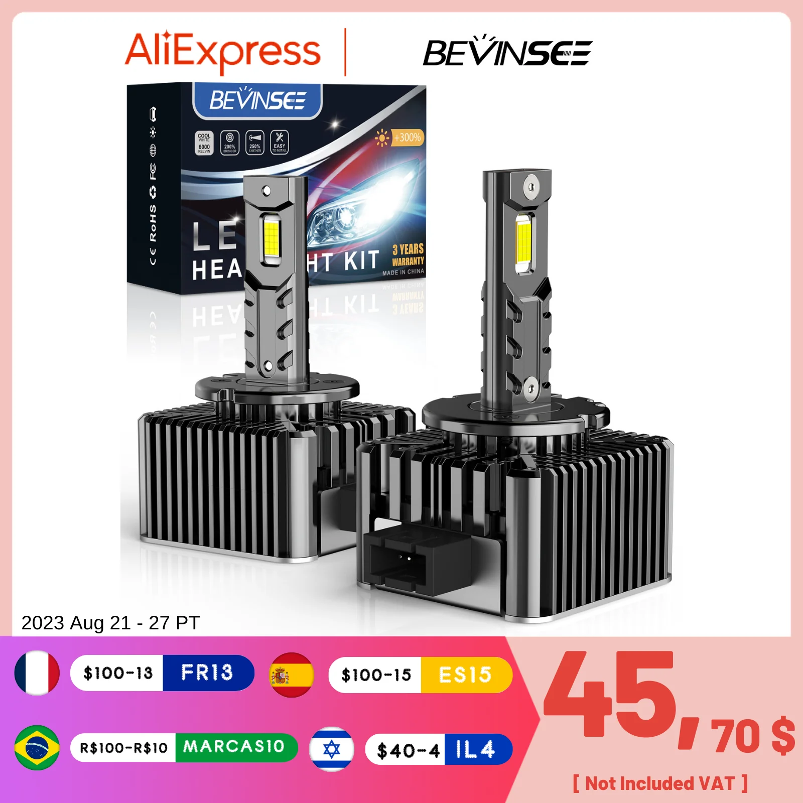 Автомобильные фары Bevinsee D1S D3S светодиодный Canbus 6000K, белые D2S D4S D5S D8S D1R D2R D3R D4R D8R, лампы для автомобильных фар HID Plug And Play