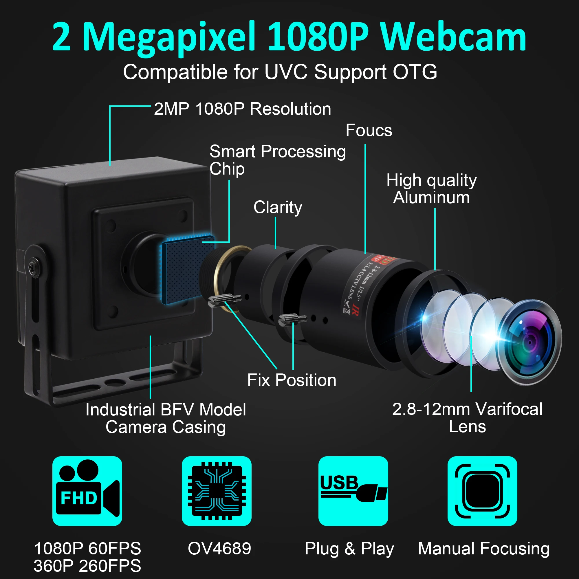 ELP 2MP 1080P HD OV4689 датчик 260FPS высокоскоростная USB-камера с объективом 2 8-12 мм ручной