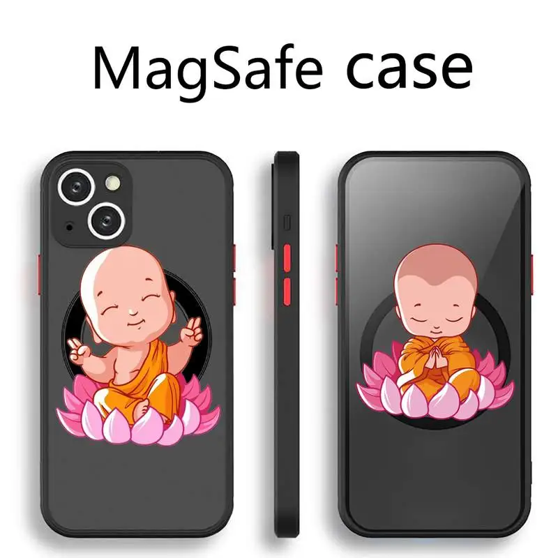 

Be Happy Little Buddha Phone Case Transparent Magsafe Magnetic Magnet For iPhone 13 12 11 Pro Max Mini Wireless Charging Cover