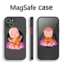 be happy little buddha phone case transparent magsafe magnetic magnet for iphone 13 12 11 pro max mini wireless charging cover