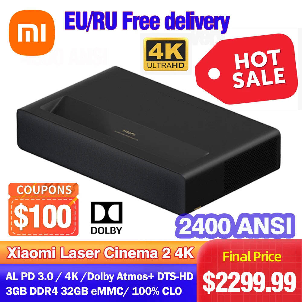 

Original Xiaomi Mi 4K Cinema 2 Laser Projector 2400ANSI lumens Home Theater HDR10 MEMC 3G+32G Android 9.0 3840*2160 Movie