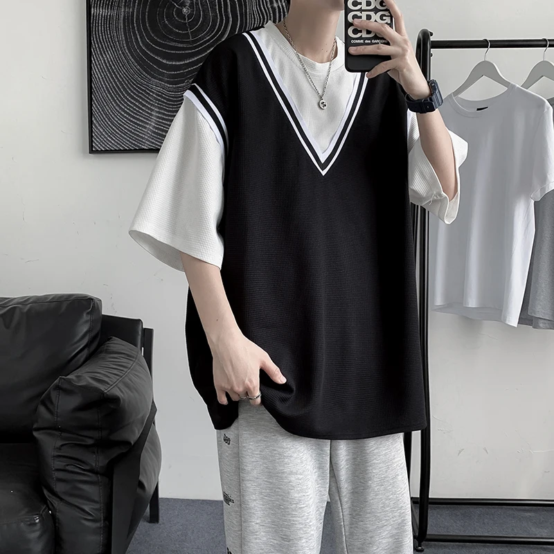 

Мужская повседневная накладка из двух частей, с коротким рукавом