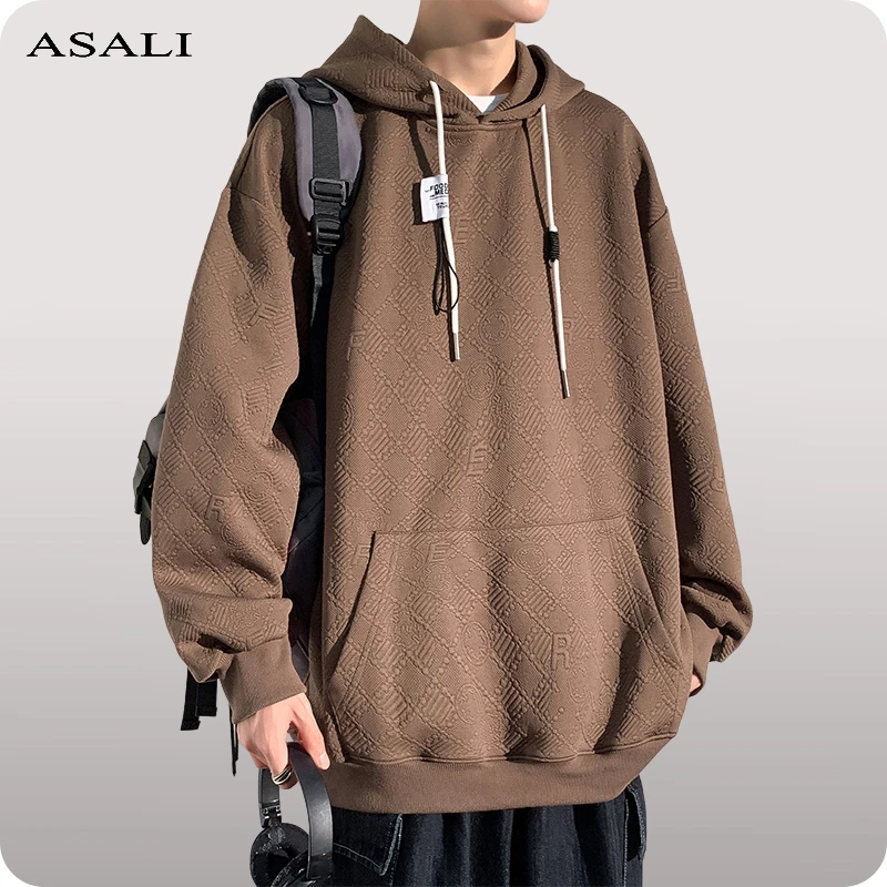 

Spring Autumn Vintage Men Hoodies Streetwear O-Neck Letter Print Oversized Men's Sweatshirts Male Hooded Sportswear Solid Color