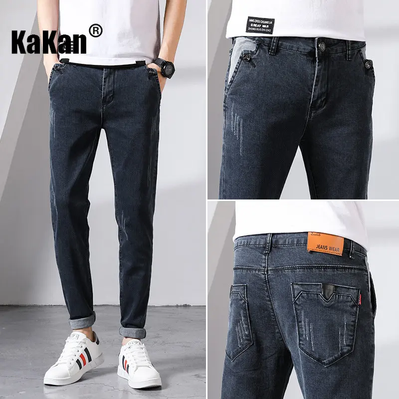 Kakan - New Spring/Summer Stretch Men's Jeans for Men, Korean Fit Versatile Small Feet New Trend Casual Long Jeans K31-1989