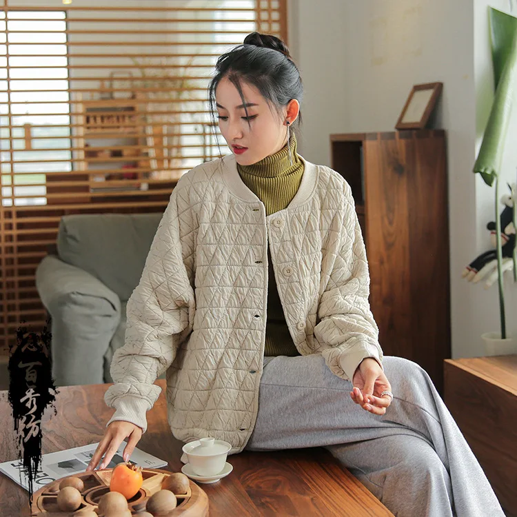 Winter Literary Women's New Loose Thin Clip Cotton Thickened Jacket Live Supply Women's Cotton Clothing Cotton Jacket