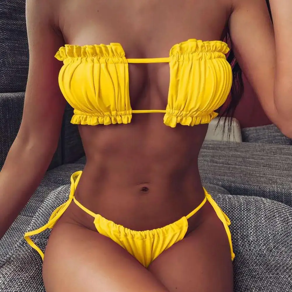 

2 Pcs/Set Trendy Women Swimsuit Set Backless Hollow Out Bikini Set Quick Dry Lady Bikini
