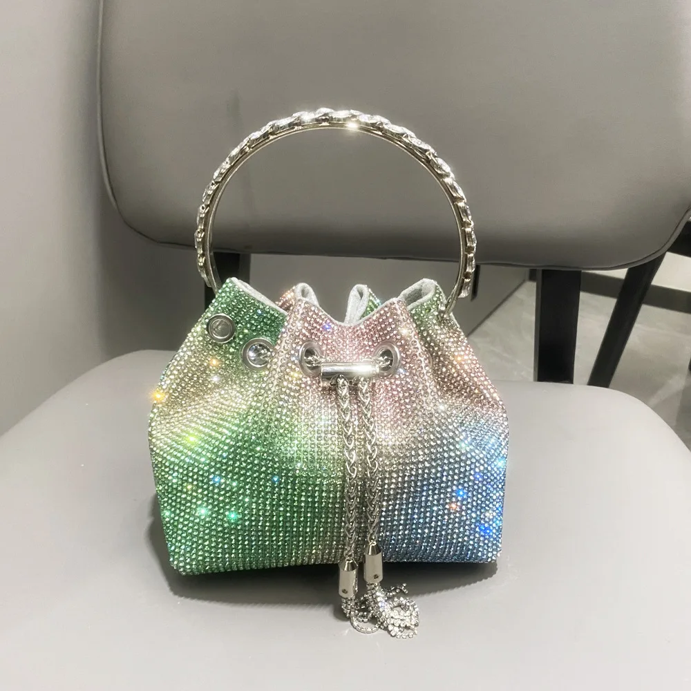 

New Hot Diamond Bucket Wrapped Round Handle Handbag Single Shoulder Diagonal Straddle Chain Small Bag Inlaid Diamond Bag