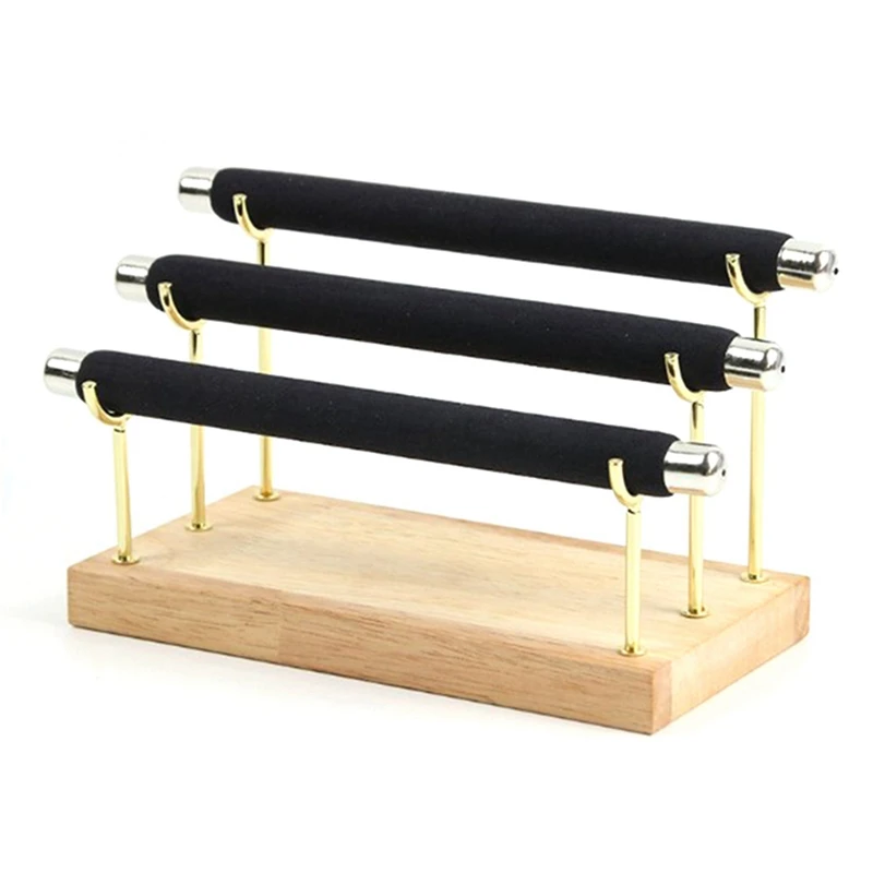 

3X Wooden Jewelry Display Stand Ring Holder T-Bar Display Bracelets Anklets Jewelry Display Stand 2