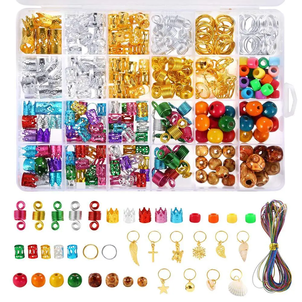 

417pcs Dreadlocks Beads DIY Hair Braid Accessories with Braid Rings Hair Hoops Hair Clips Wood Beads and Colorful Metallic Cord
