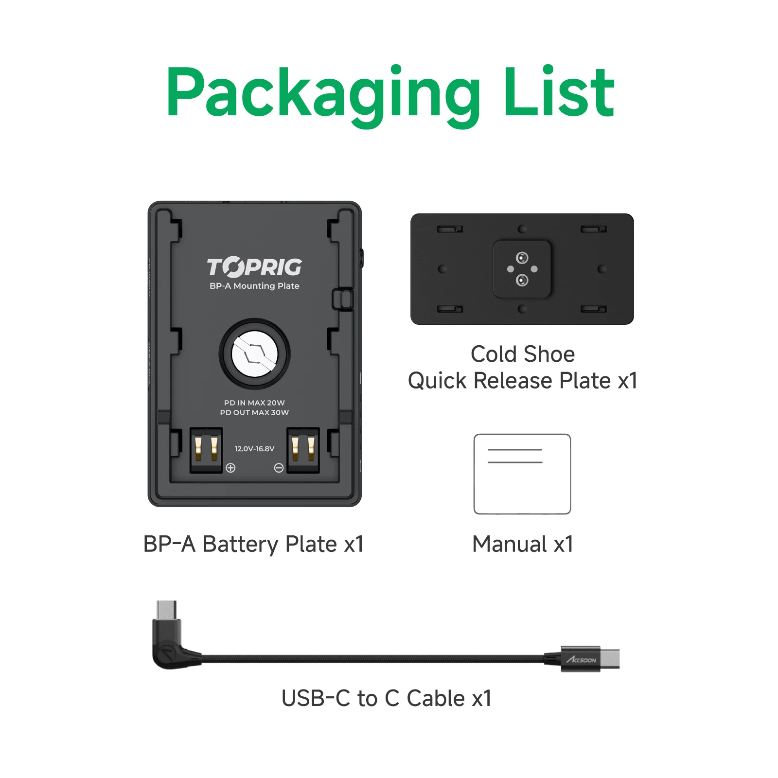 Accsoon Toprig BP-A30 BP-A60 BP-A90 Акумулятор Адаптер для быстрой зарядки Монтажная пластина 30