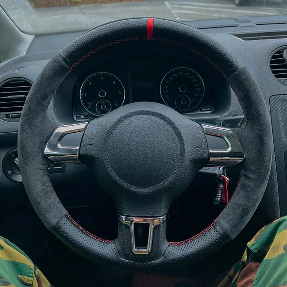 

Плетеный чехол на руль автомобиля, противоскользящий замшевый чехол для Volkswagen Golf 6 Mk6 VW Polo Jetta MK5 Sagitar Bora Santana, автомобильные аксессуары