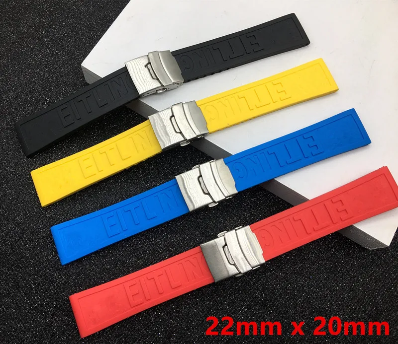 

Black Yellow Red Blue Silicone Rubber Watch band 22mm 24mm Watchband Bracelet For navitimer/avenger/Breitling strap logo on