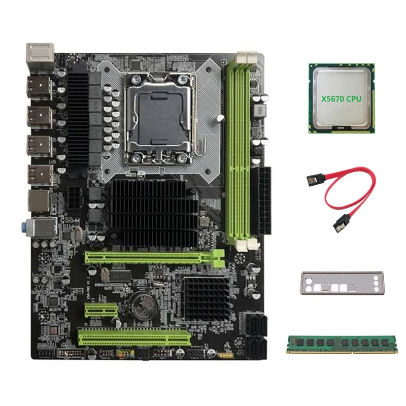 

Материнская плата X58 LGA1366, компьютерная материнская плата с поддержкой RX, графическая карта с процессором X5670 + DDR3 4 Гб 1333 МГц ОЗУ + кабель SATA
