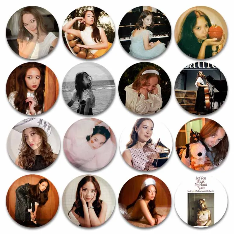 Pop Jazz Singer Laufey Bewitched Brooches Music Album Cover Soft Button Pins Creative I Love Badge Bag Shirt Accessories