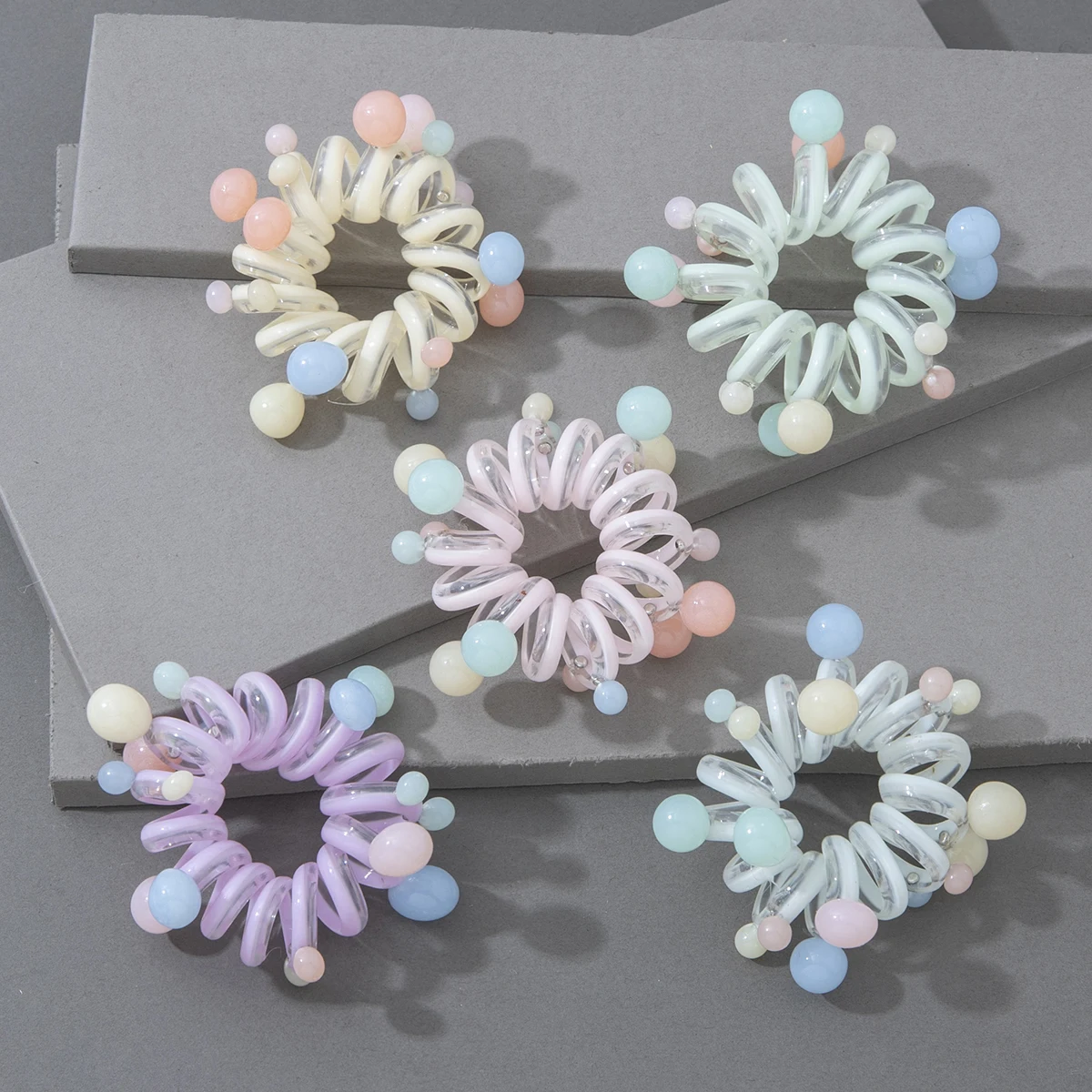 5 шт. ярких цветов/жемчужины телефонный шнур прозрачный жемчуг кольца для волос