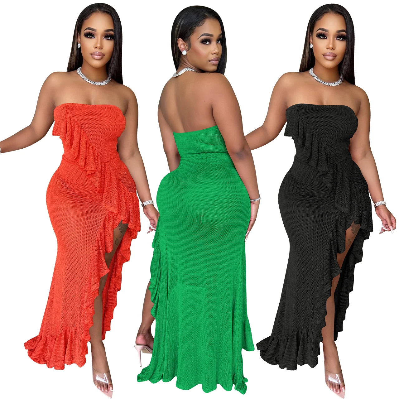 

Весна 2022, богемный стиль, модное, сексуальное, с воланами, декоративное, без бретелек, с вырезами, пляжвечерние, вечернее платье YD8634