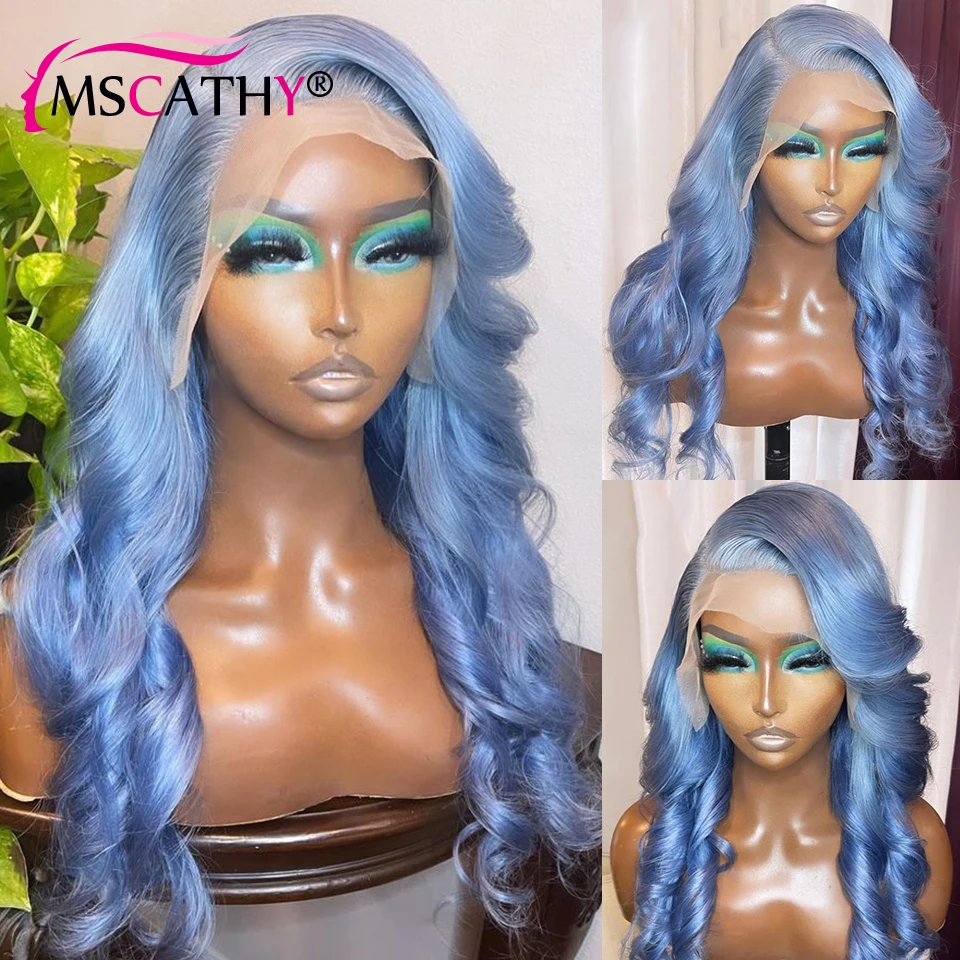 Lake Blue Colored Lace Front Wigs Loose Deep Wave Lace Part Wigs For Women Straight Brazilian Virgin Human Hair Wigs Preplucked